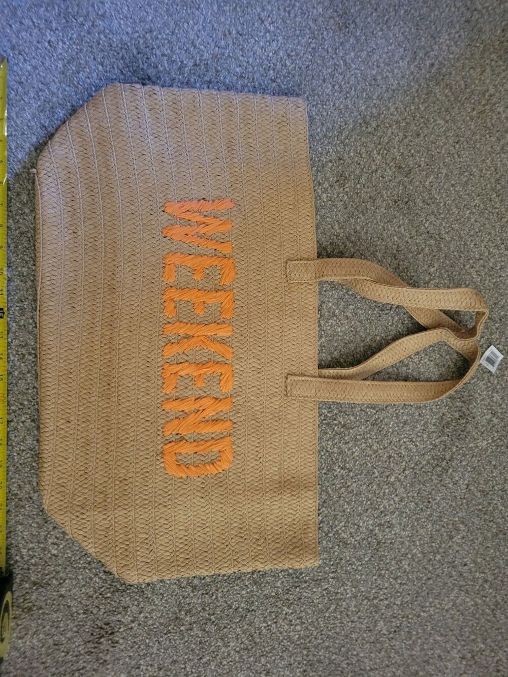 Beach Pool Vacation Swim Bathing Suit Woven Straw "WEEKEND" Large Bag Tote 2 Ft.
